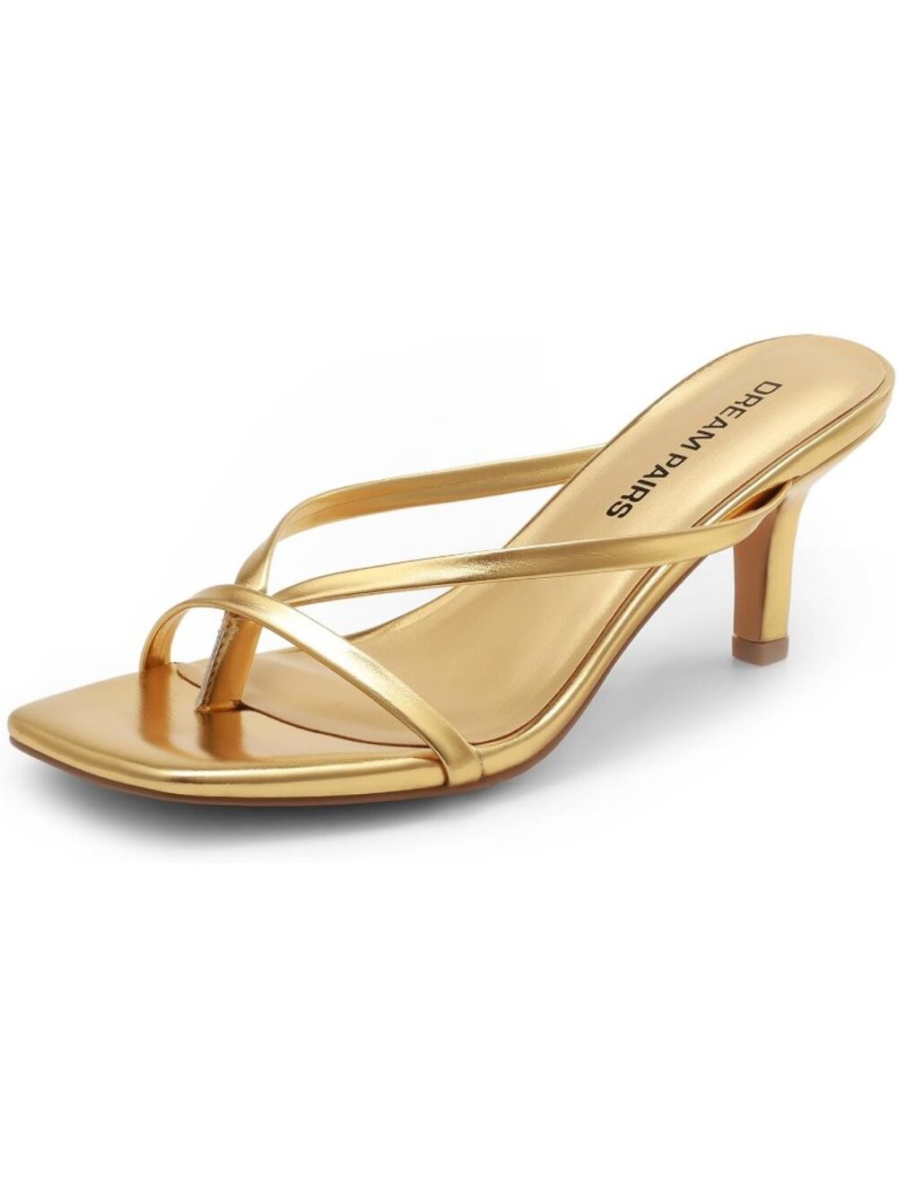 DREAM PAIRS Women's Gold Flip Flops Kitten Low Heels Open Square Toe Heels